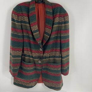 Lawrence Bruce (?) 90’s Southwestern Aztec Pattern Buttons Waist Tie Jacket